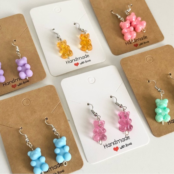 New Set of 6 Pairs of Colourful Gummy Bear Earrings Multiple Cute Unique Gifts - Picture 7 of 9